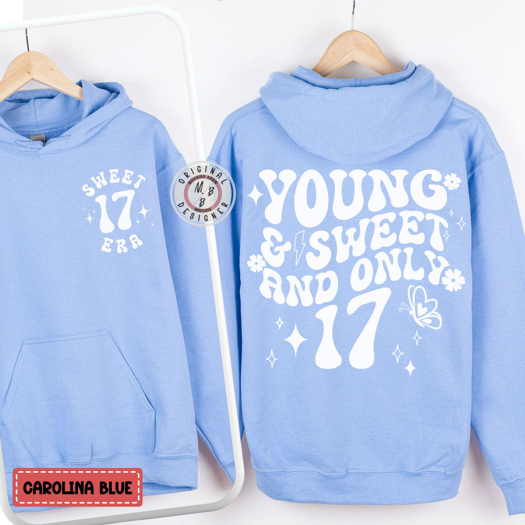 Sweet 17 Era Birthday Hoodie, Young & Sweet And Only 17 Years Old Hooded Sweatshirt, Birthday Gift for Teens, 17th Bday Present Teen girl