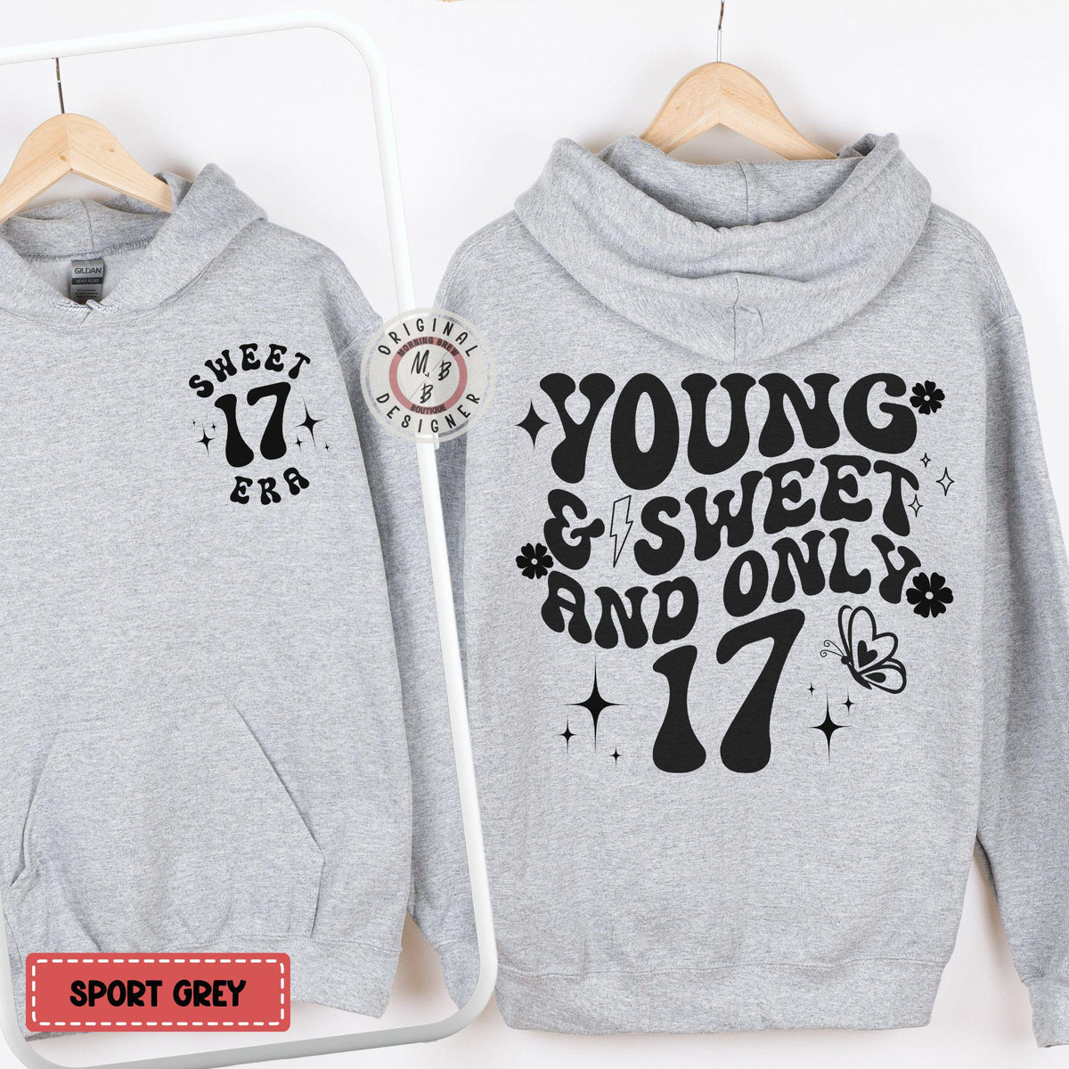 Sweet 17 Era Birthday Hoodie, Young & Sweet And Only 17 Years Old Hooded Sweatshirt, Birthday Gift for Teens, 17th Bday Present Teen girl