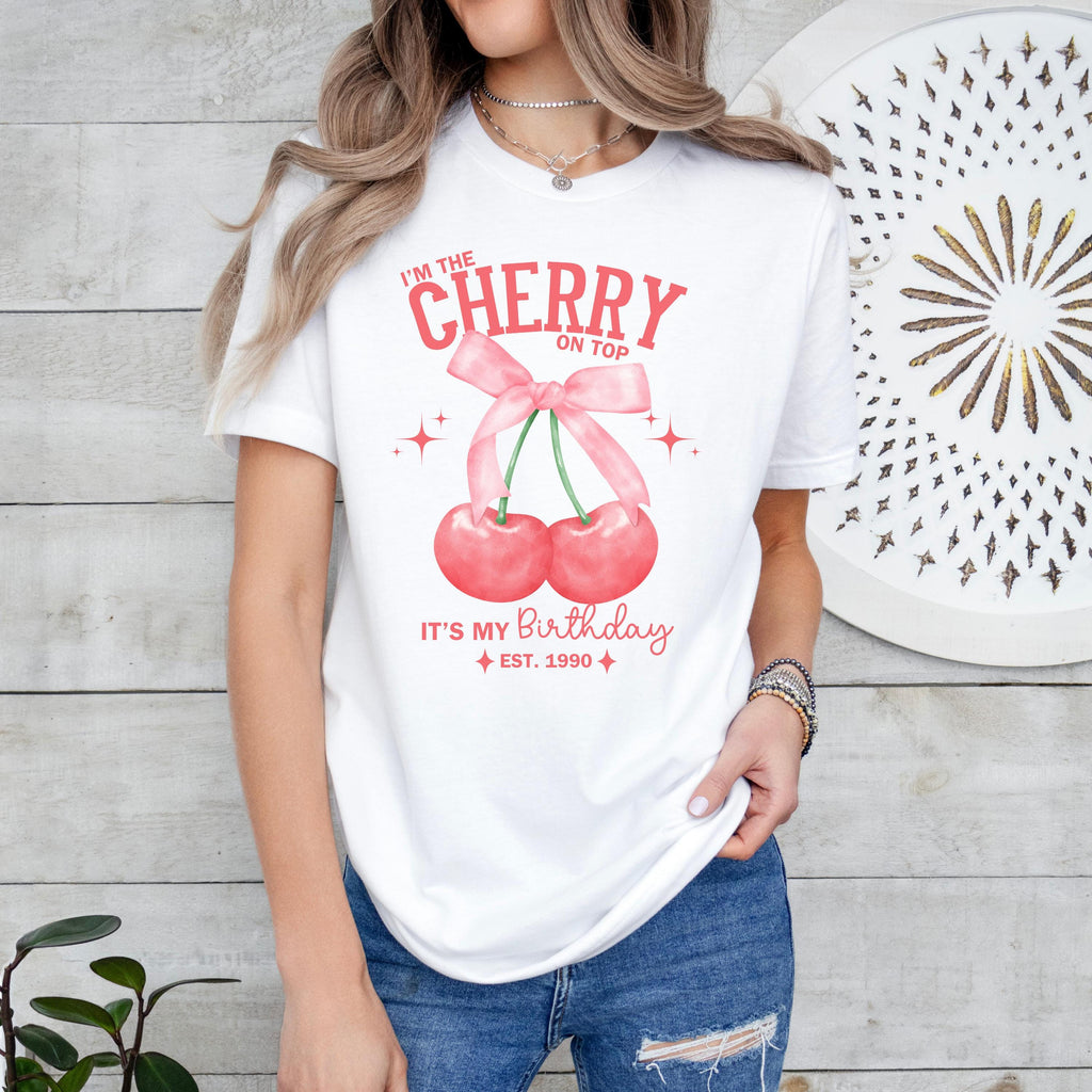 Custom Cherry Shirt, Cherry Birthday Shirts, Cherry Shirts with Bows, Coquette Cherry, Cherry Clothing, Fruit Lover, Custom Birthday Shirt