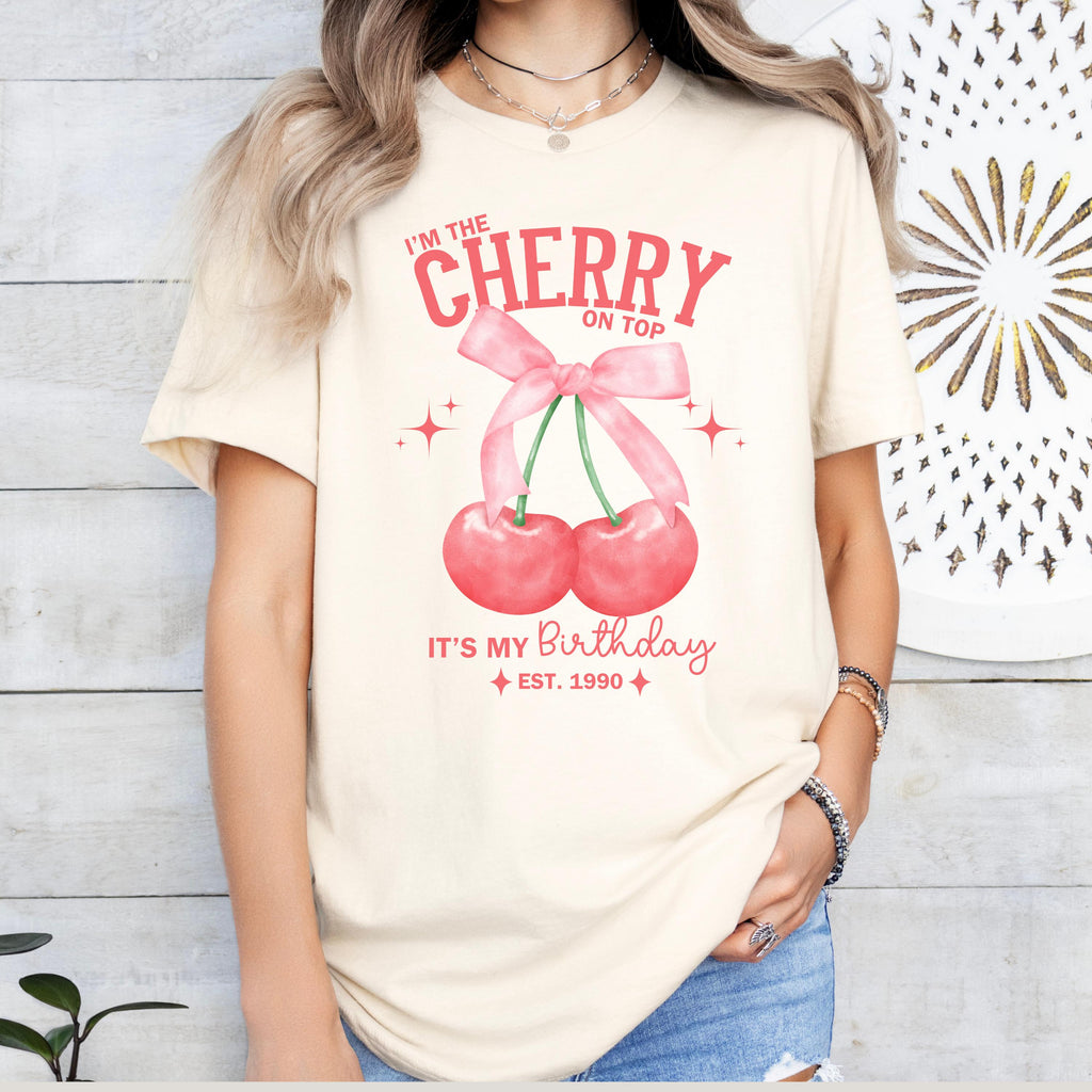 Custom Cherry Shirt, Cherry Birthday Shirts, Cherry Shirts with Bows, Coquette Cherry, Cherry Clothing, Fruit Lover, Custom Birthday Shirt