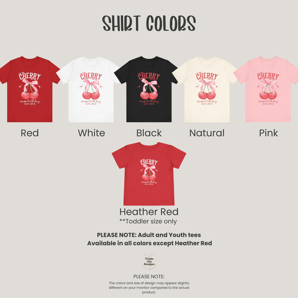 Custom Cherry Shirt, Cherry Birthday Shirts, Cherry Shirts with Bows, Coquette Cherry, Cherry Clothing, Fruit Lover, Custom Birthday Shirt