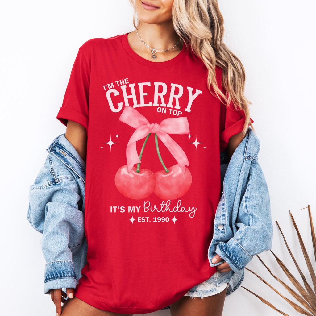 Custom Cherry Shirt, Cherry Birthday Shirts, Cherry Shirts with Bows, Coquette Cherry, Cherry Clothing, Fruit Lover, Custom Birthday Shirt