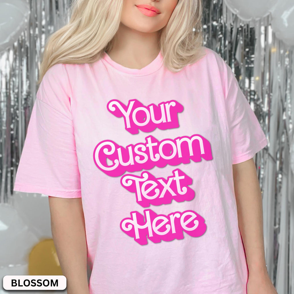 Custom Text Pink Party Shirt, Comfort Colors TShirt, Girls Trip Bachelorette Party Fashion Doll Font Tee, Personalized Birthday Gift for Kid
