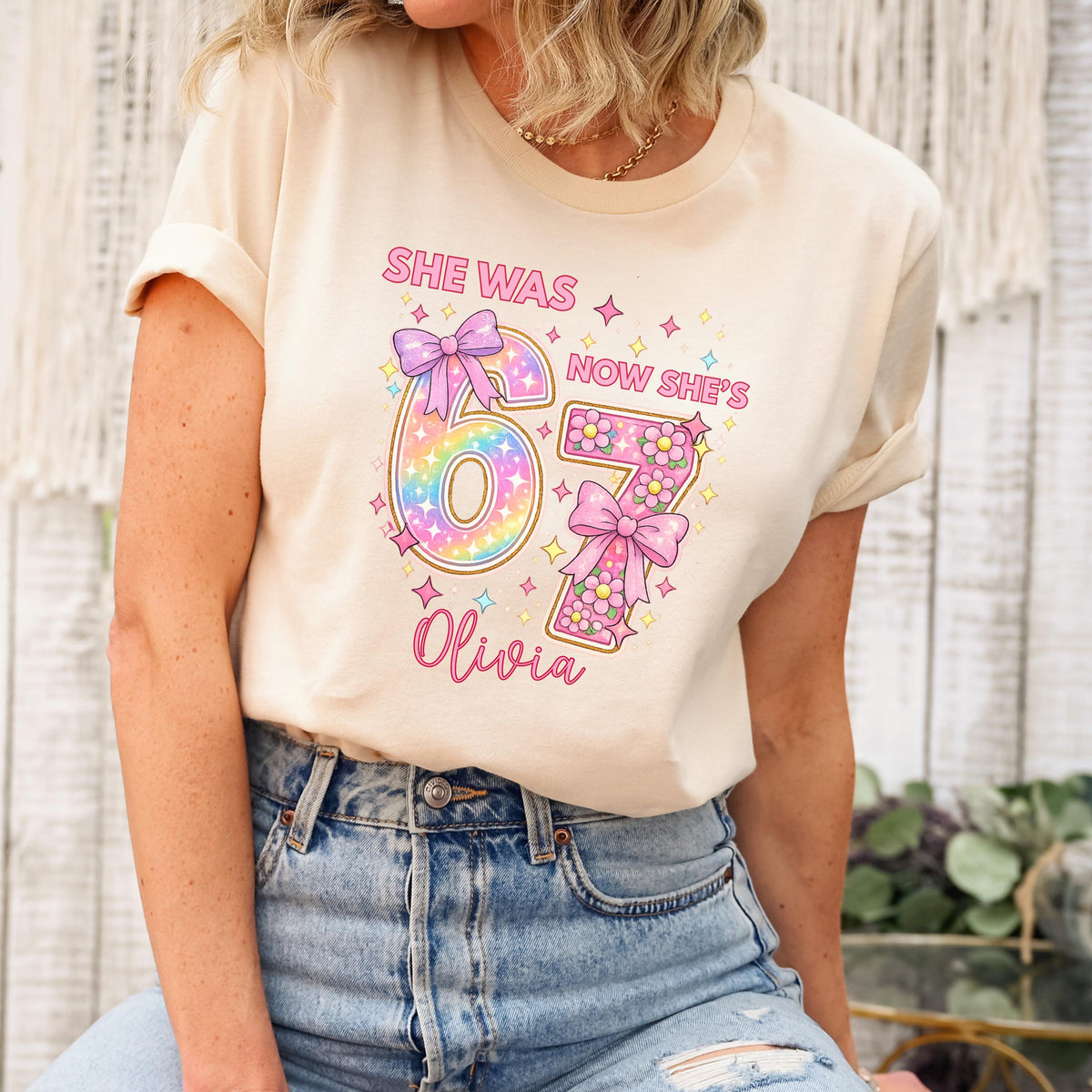 I Was 6 Now I Am 7 Birthday Girl Shirt, Custom Funny 7th Birthday Tshirt, 67 Tee, Alpha Kids Sweatshirt, Fun Trendy Birthday Meme Gift
