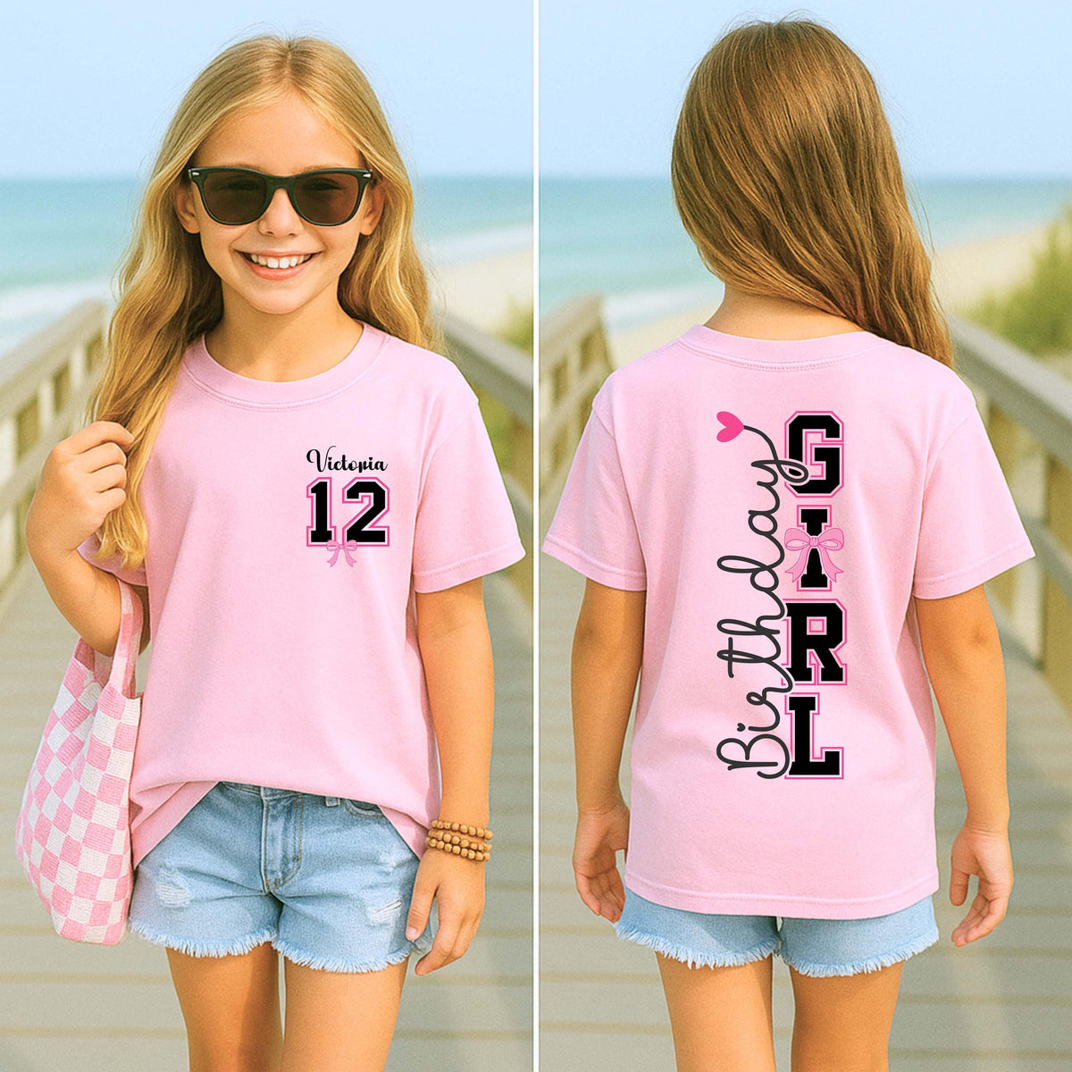 Personalized Birthday Girl Shirt, Custom Name & Age, Front/Back Print