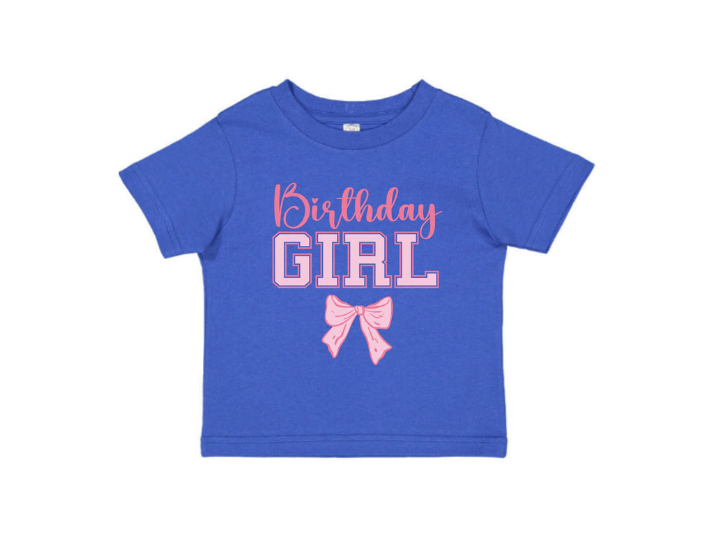 Custom Name and Age Birthday Girl Shirt, Pink Bow Coquette Birthday Tee, Personalized Birthday Girl Outfit, Varsity Birthday Shirt Gift