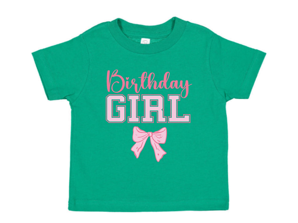 Custom Name and Age Birthday Girl Shirt, Pink Bow Coquette Birthday Tee, Personalized Birthday Girl Outfit, Varsity Birthday Shirt Gift