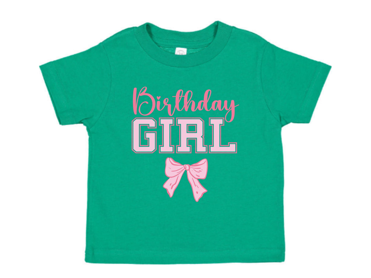 Custom Name and Age Birthday Girl Shirt, Pink Bow Coquette Birthday Tee, Personalized Birthday Girl Outfit, Varsity Birthday Shirt Gift