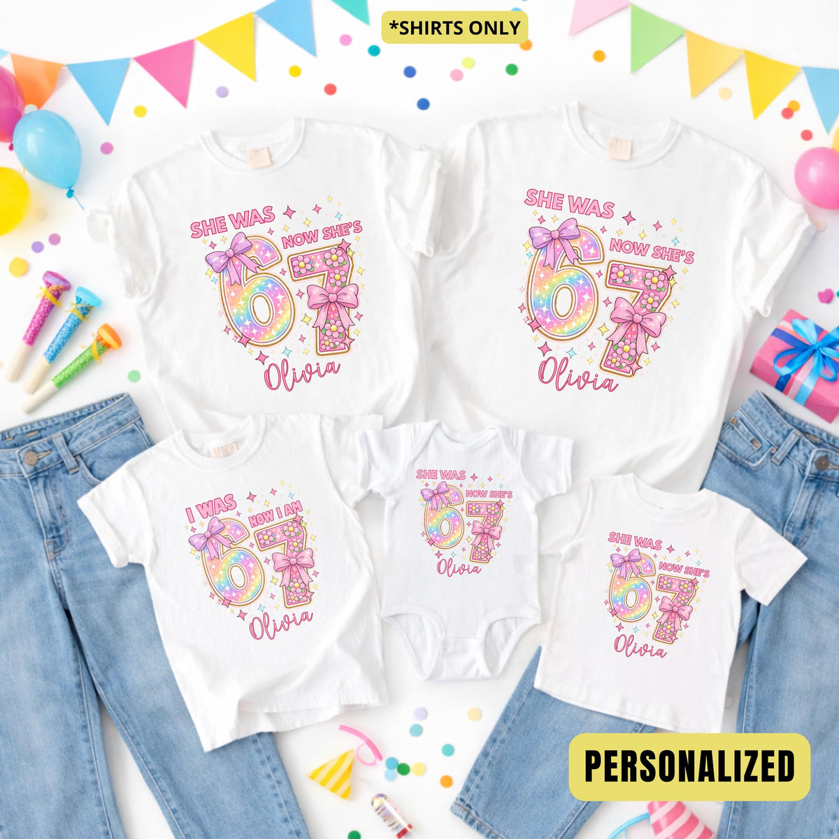 I Was 6 Now I Am 7 Birthday Girl Shirt, Custom Funny 7th Birthday Tshirt, 67 Tee, Alpha Kids Sweatshirt, Fun Trendy Birthday Meme Gift