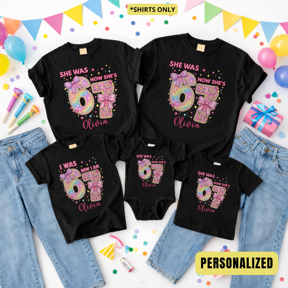 I Was 6 Now I Am 7 Birthday Girl Shirt, Custom Funny 7th Birthday Tshirt, 67 Tee, Alpha Kids Sweatshirt, Fun Trendy Birthday Meme Gift