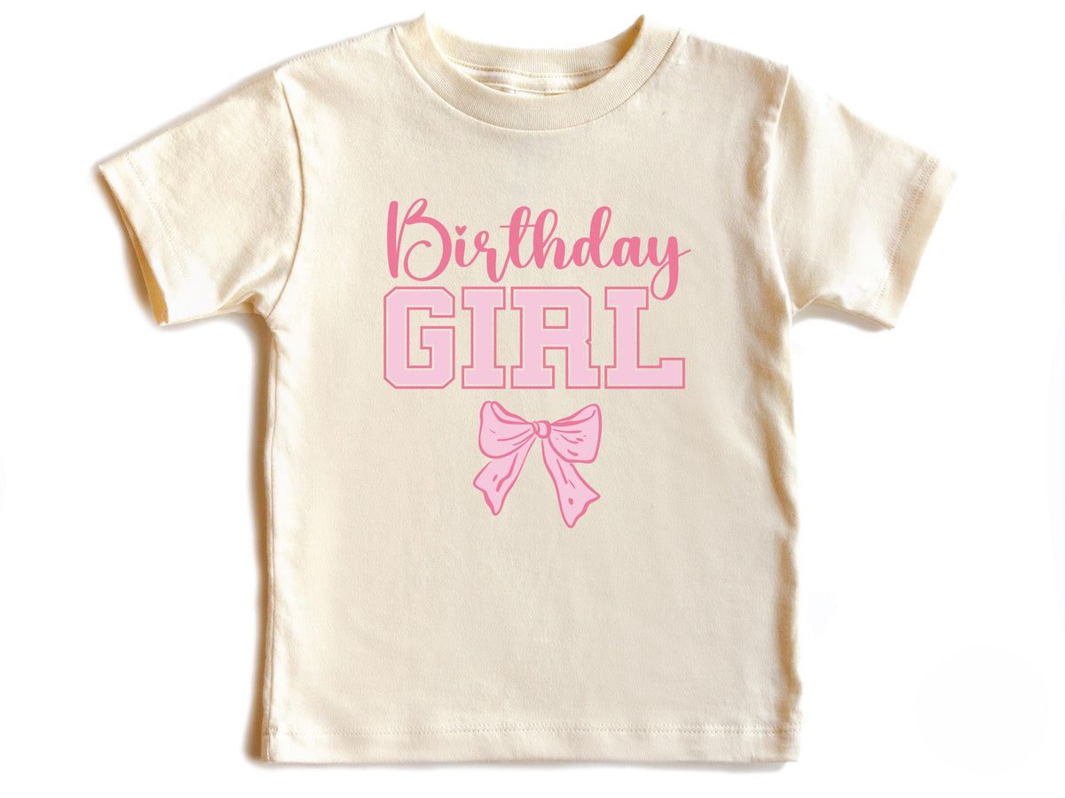 Custom Name and Age Birthday Girl Shirt, Pink Bow Coquette Birthday Tee, Personalized Birthday Girl Outfit, Varsity Birthday Shirt Gift