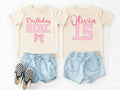 Custom Name and Age Birthday Girl Shirt, Pink Bow Coquette Birthday Tee, Personalized Birthday Girl Outfit, Varsity Birthday Shirt Gift