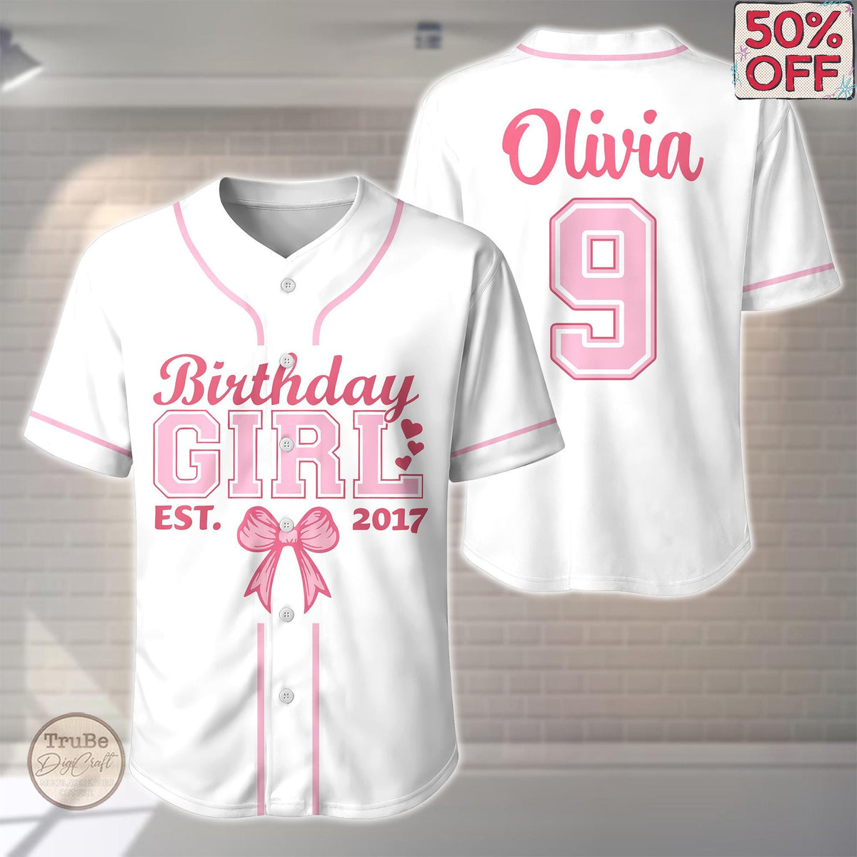 Personalized Birthday Girl Baseball Jersey, Chapter Year Pink Bow Birthday Daughter Jersey, Birthday Party Outfit, Unique Bday Girl Jersey