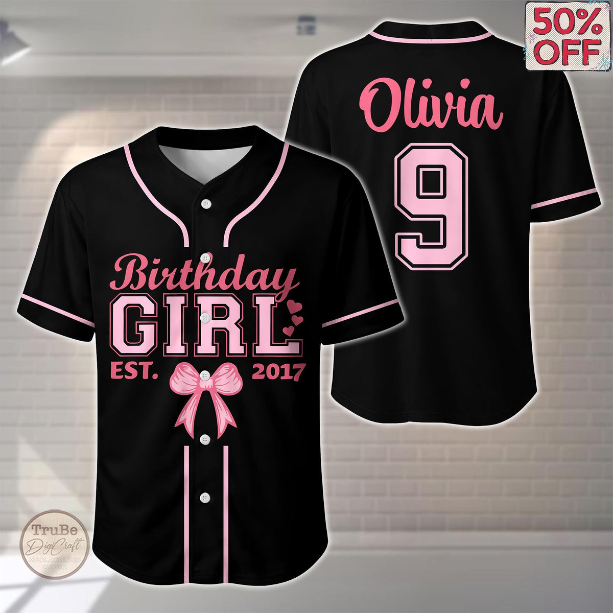 Personalized Birthday Girl Baseball Jersey, Chapter Year Pink Bow Birthday Daughter Jersey, Birthday Party Outfit, Unique Bday Girl Jersey