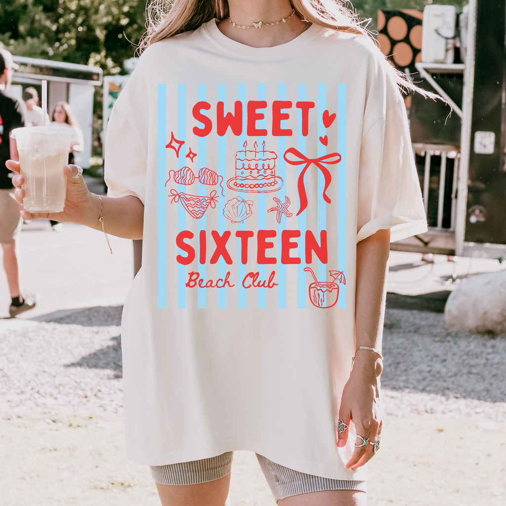 Sweet Sixteen Beach Club Shirt, Sweet 16 Birthday Gift For Girl, Trendy Summer Birthday Tee For Daughter Bestie Sister