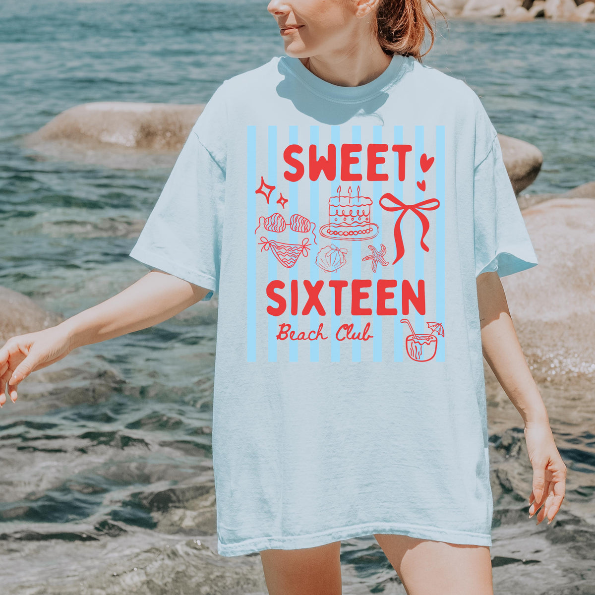 Sweet Sixteen Beach Club Shirt, Sweet 16 Birthday Gift For Girl, Trendy Summer Birthday Tee For Daughter Bestie Sister