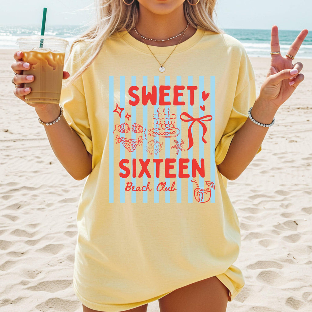 Sweet Sixteen Beach Club Shirt, Sweet 16 Birthday Gift For Girl, Trendy Summer Birthday Tee For Daughter Bestie Sister