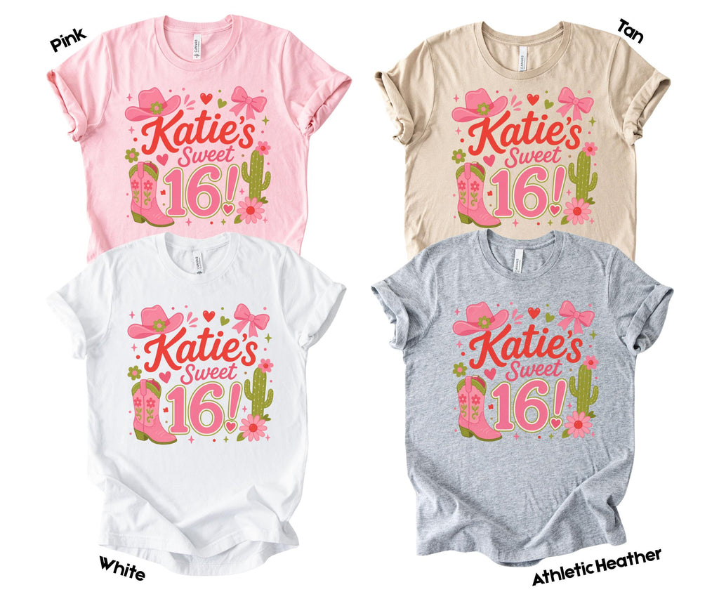 Sweet 16 Shirt, Personalized Cowgirl Custom Birthday Party, Western Theme Matching Crew Sleepover