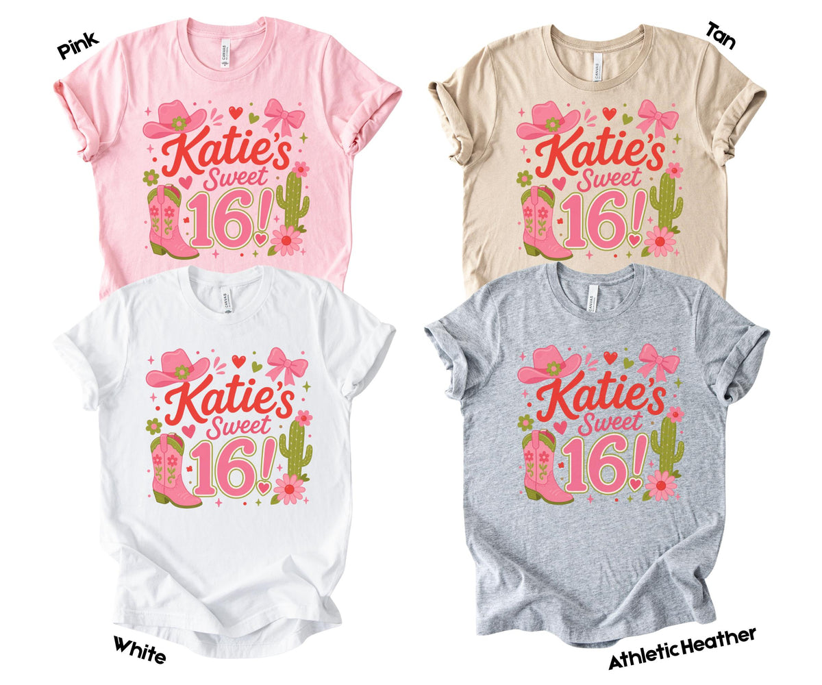 Sweet 16 Shirt, Personalized Cowgirl Custom Birthday Party, Western Theme Matching Crew Sleepover