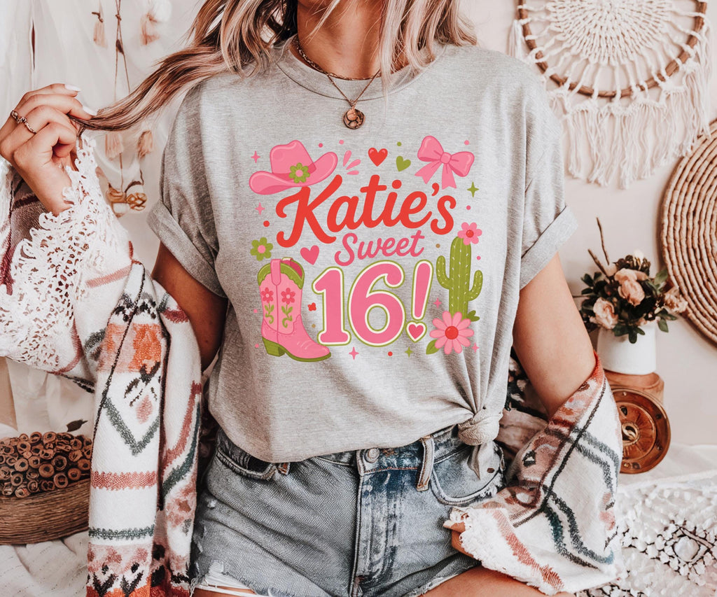 Sweet 16 Shirt, Personalized Cowgirl Custom Birthday Party, Western Theme Matching Crew Sleepover