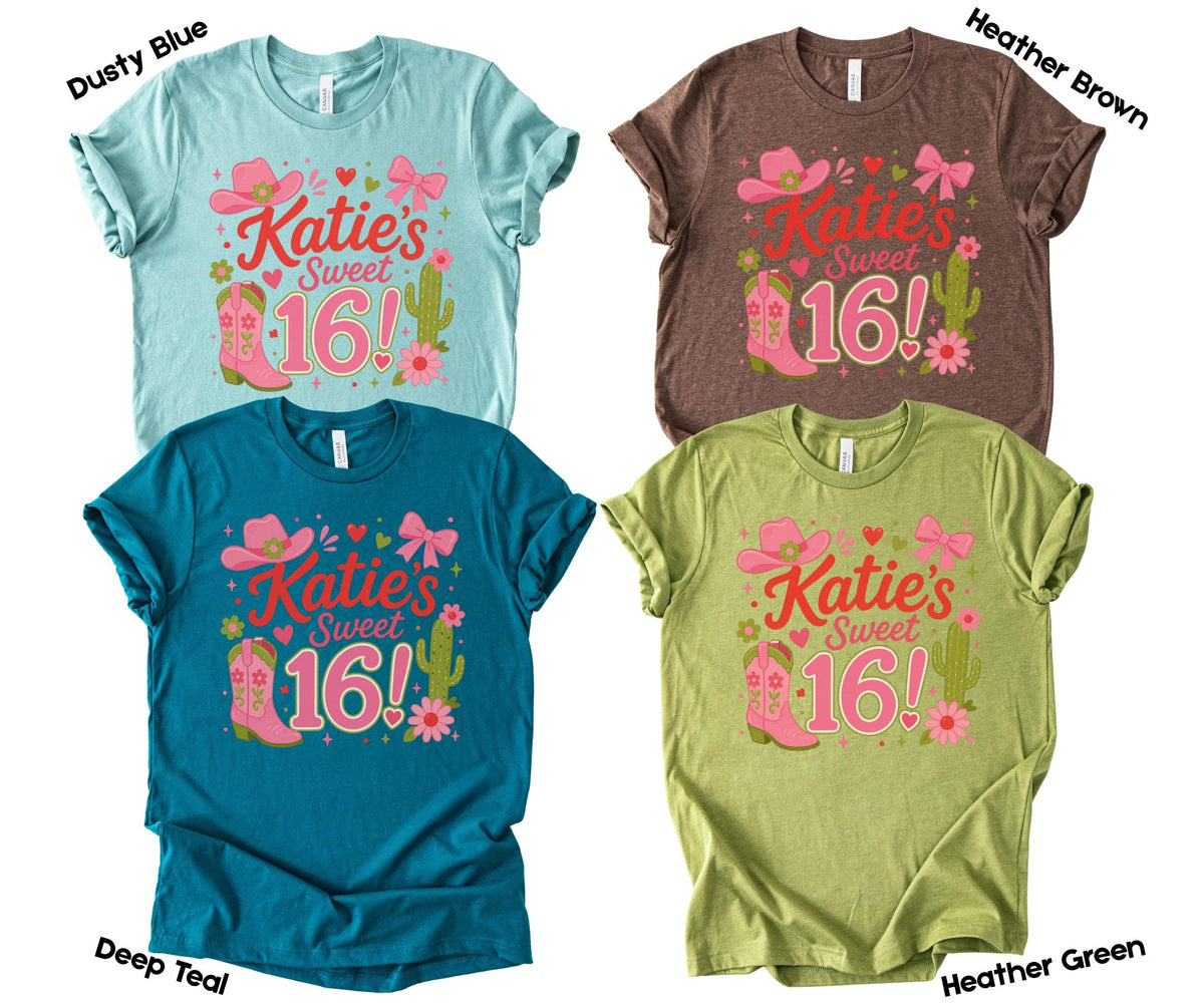 Sweet 16 Shirt, Personalized Cowgirl Custom Birthday Party, Western Theme Matching Crew Sleepover
