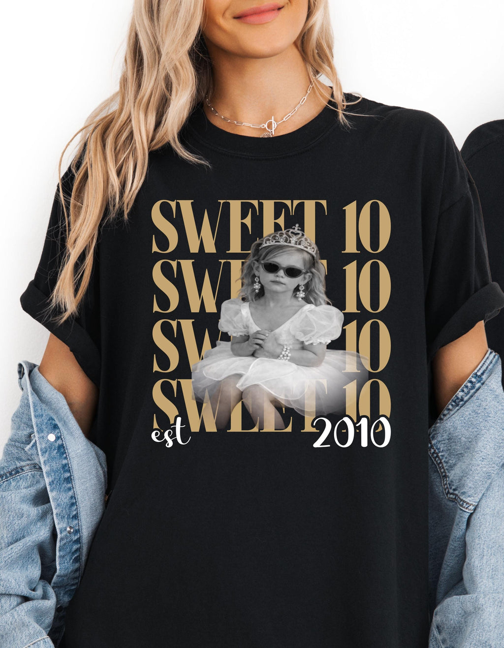 Personalised Vintage Photo And Year T-Shirt, Sweet Ten Comfort Colors Shirt, 10th Birthday Shirt, Group Turning 16 Bday