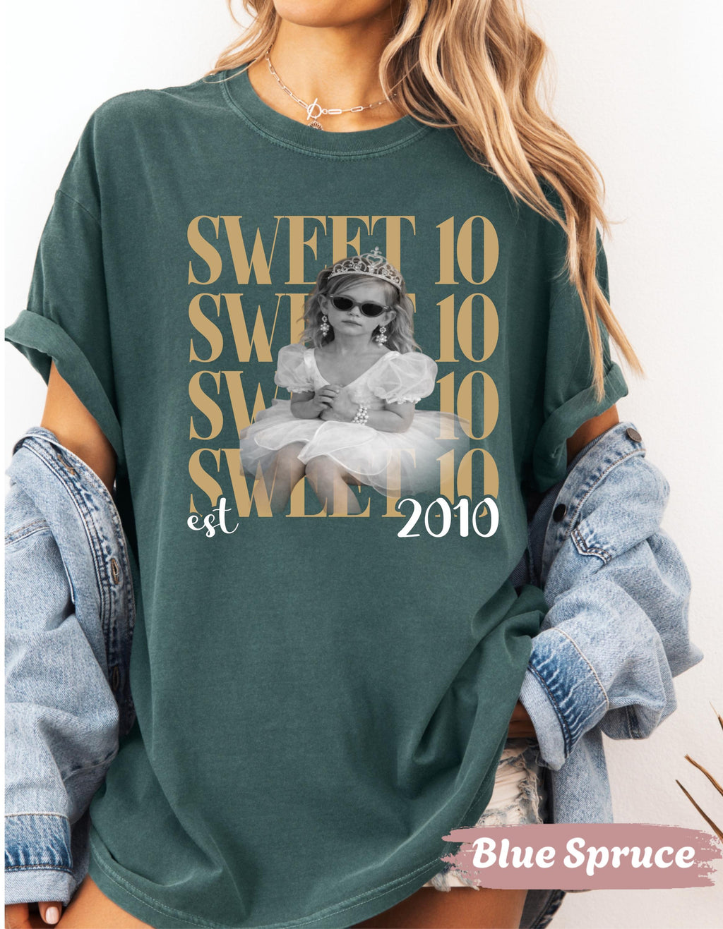 Personalised Vintage Photo And Year T-Shirt, Sweet Ten Comfort Colors Shirt, 10th Birthday Shirt, Group Turning 16 Bday