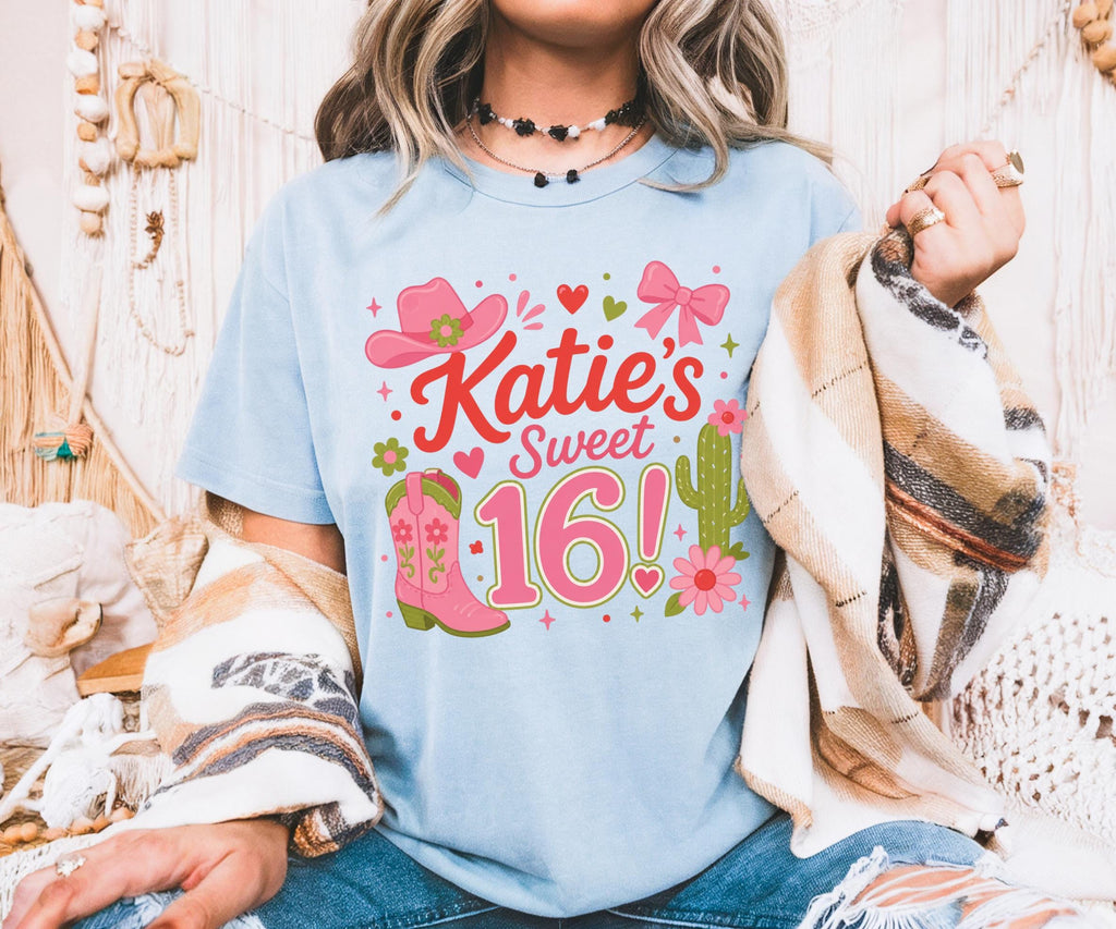 Sweet 16 Shirt, Personalized Cowgirl Custom Birthday Party, Western Theme Matching Crew Sleepover