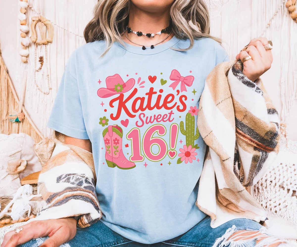 Sweet 16 Shirt, Personalized Cowgirl Custom Birthday Party, Western Theme Matching Crew Sleepover