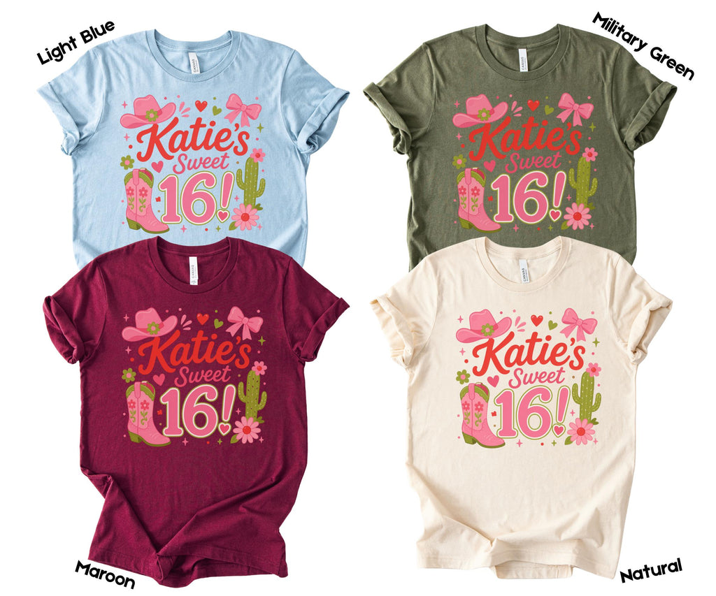Sweet 16 Shirt, Personalized Cowgirl Custom Birthday Party, Western Theme Matching Crew Sleepover