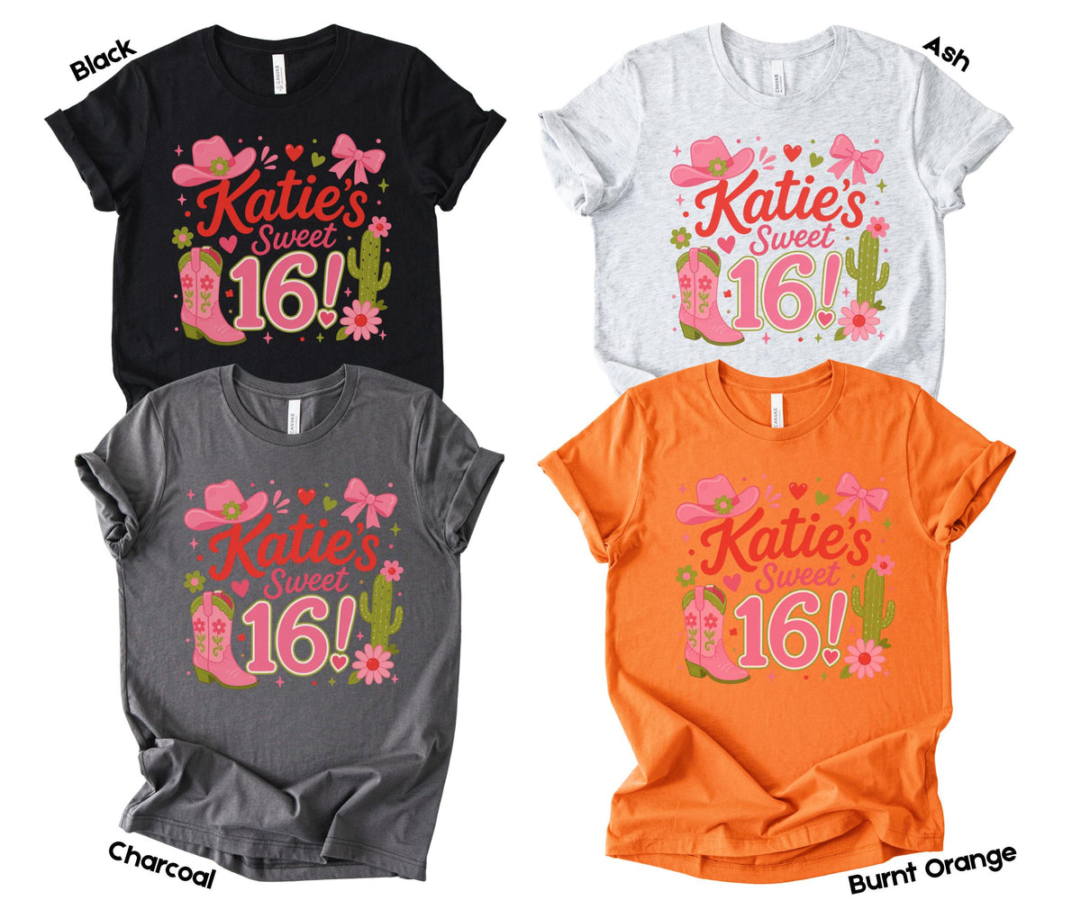 Sweet 16 Shirt, Personalized Cowgirl Custom Birthday Party, Western Theme Matching Crew Sleepover