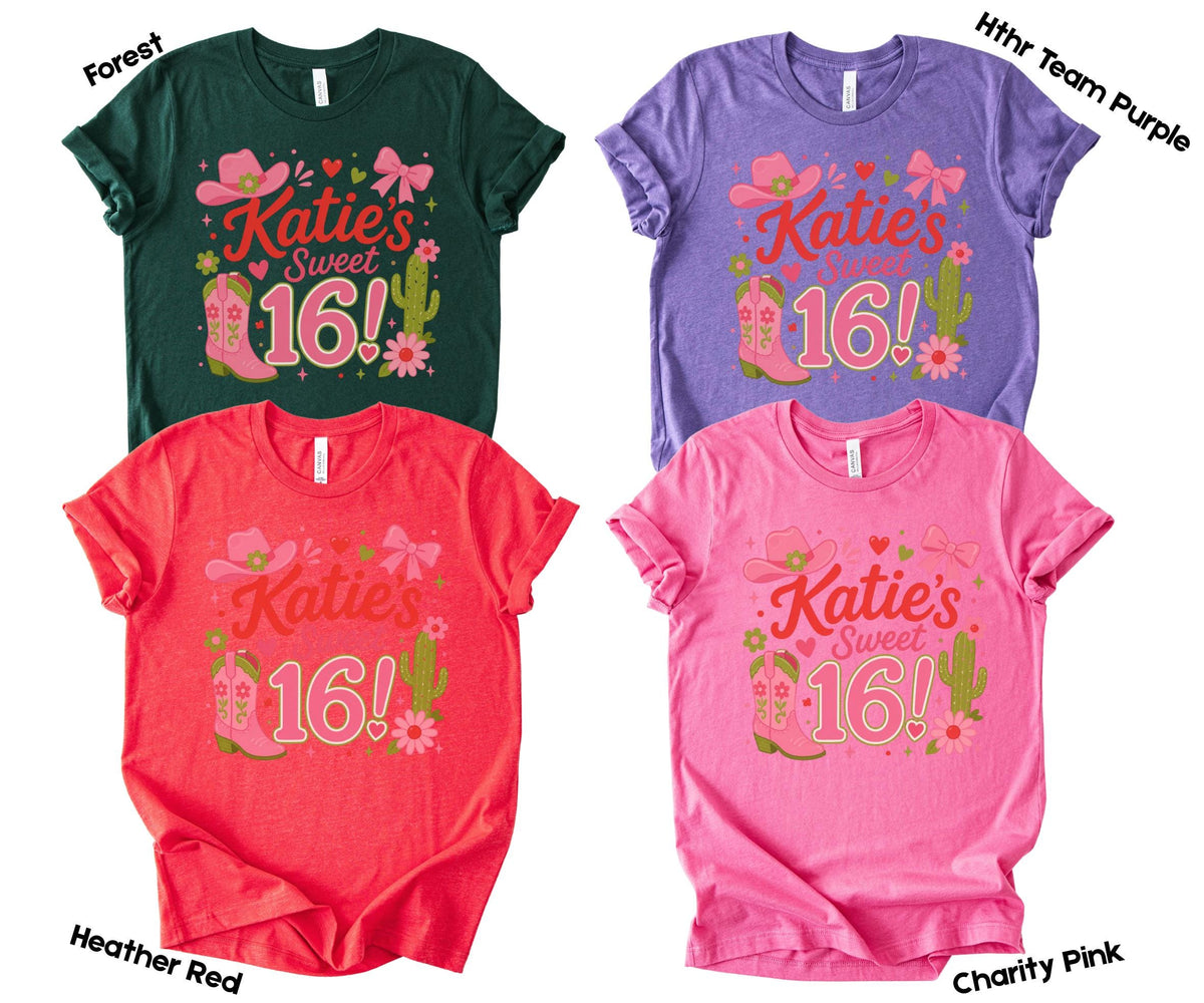Sweet 16 Shirt, Personalized Cowgirl Custom Birthday Party, Western Theme Matching Crew Sleepover