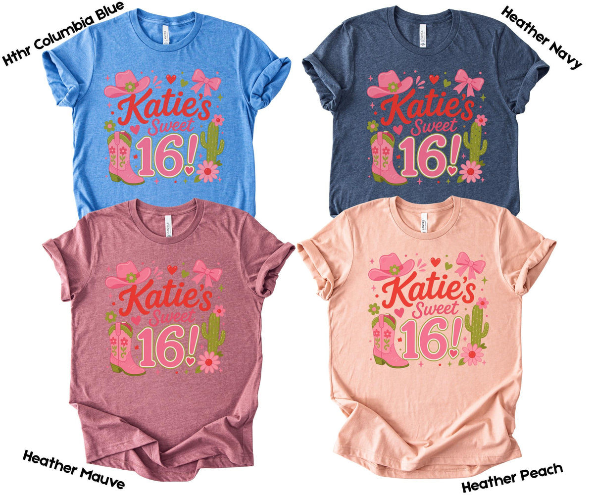 Sweet 16 Shirt, Personalized Cowgirl Custom Birthday Party, Western Theme Matching Crew Sleepover