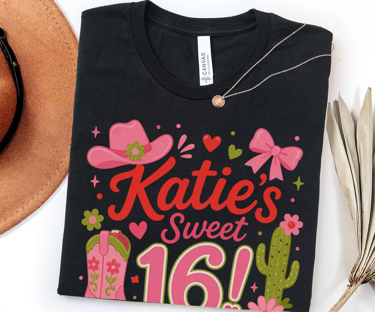 Sweet 16 Shirt, Personalized Cowgirl Custom Birthday Party, Western Theme Matching Crew Sleepover