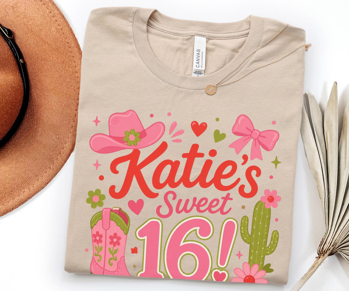 Sweet 16 Shirt, Personalized Cowgirl Custom Birthday Party, Western Theme Matching Crew Sleepover