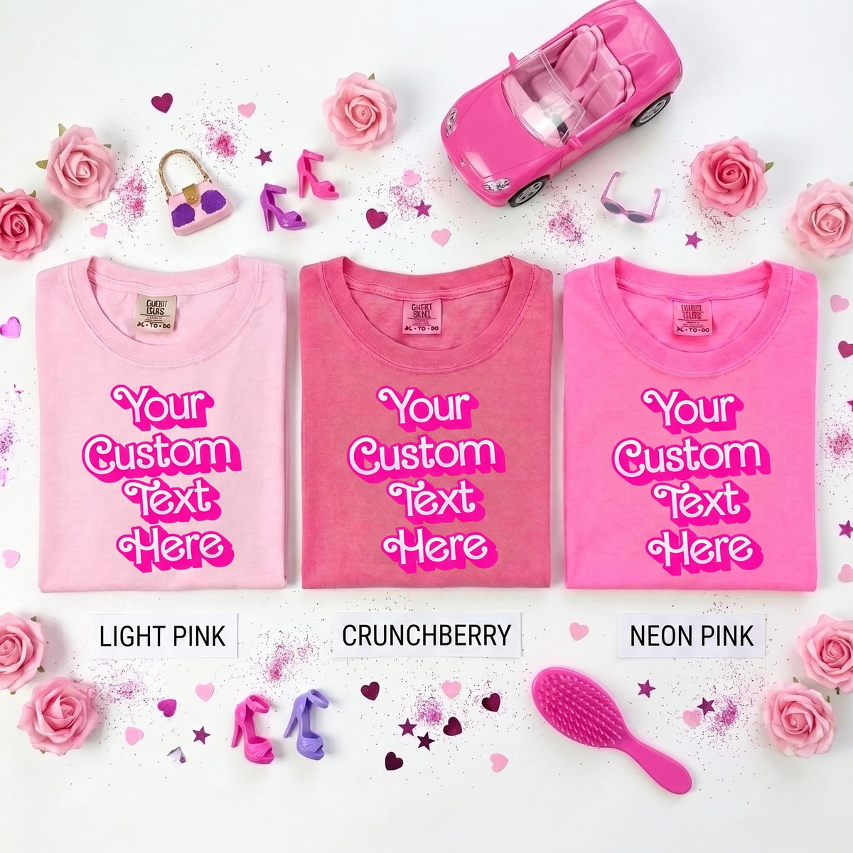 Custom Text Pink Party Shirt, Comfort Colors TShirt, Girls Trip Bachelorette Party Fashion Doll Font Tee, Personalized Birthday Gift for Kid