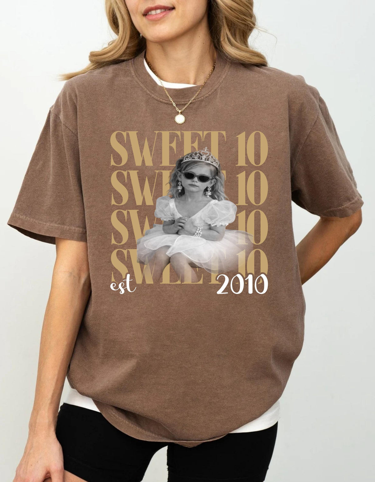 Personalised Vintage Photo And Year T-Shirt, Sweet Ten Comfort Colors Shirt, 10th Birthday Shirt, Group Turning 16 Bday