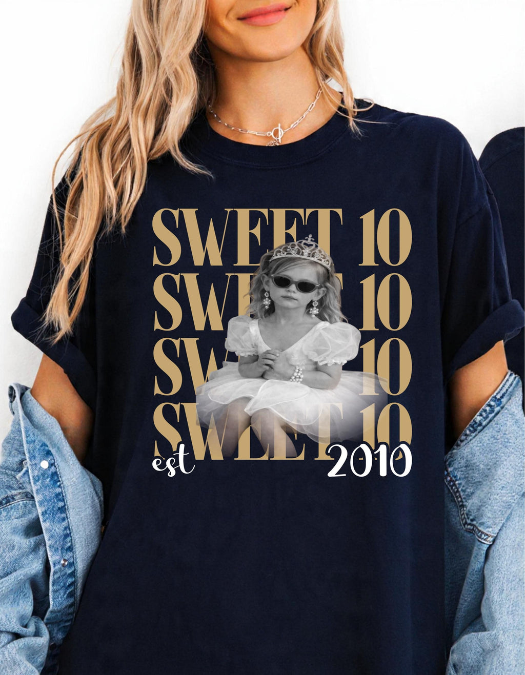 Personalised Vintage Photo And Year T-Shirt, Sweet Ten Comfort Colors Shirt, 10th Birthday Shirt, Group Turning 16 Bday