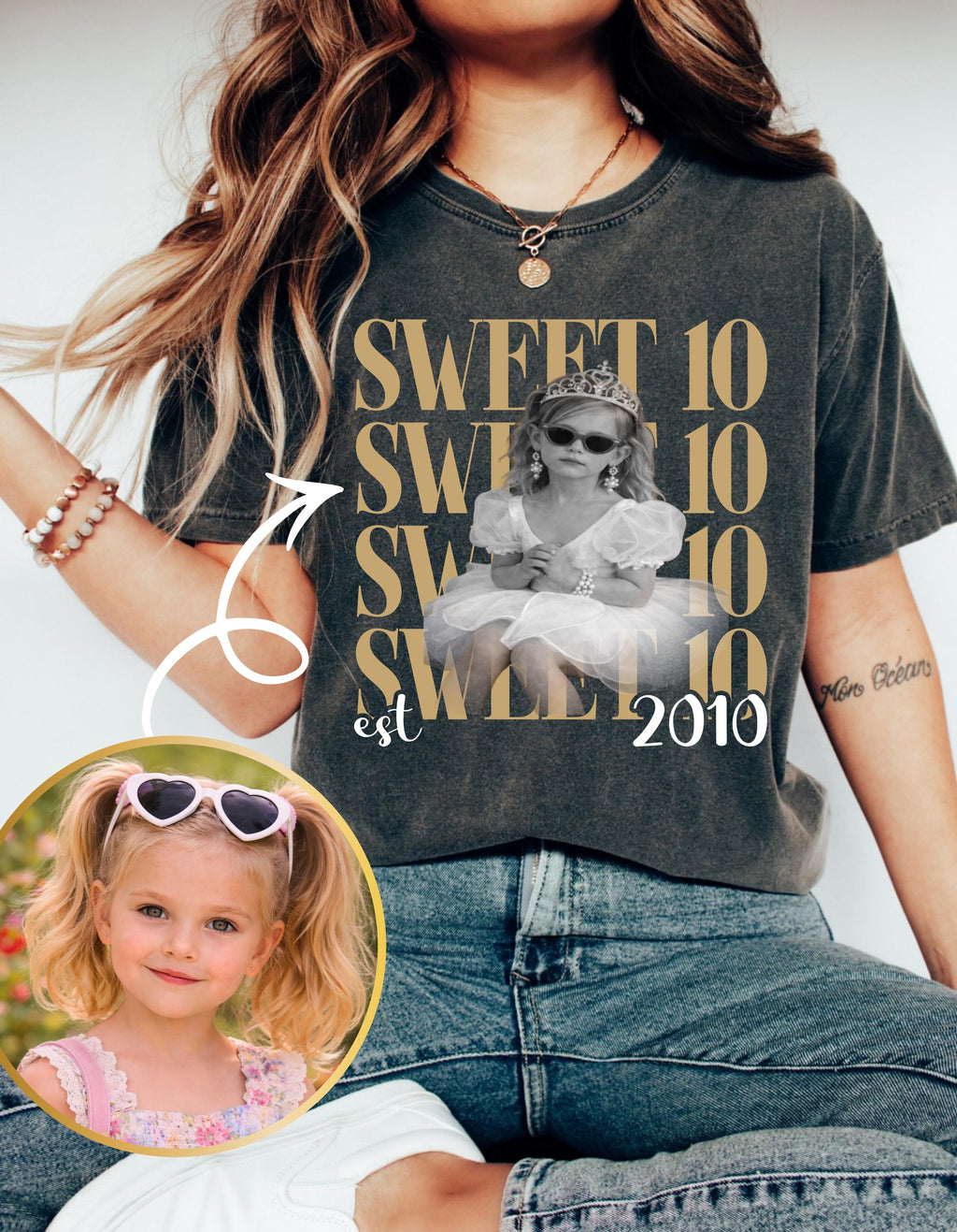 Personalised Vintage Photo And Year T-Shirt, Sweet Ten Comfort Colors Shirt, 10th Birthday Shirt, Group Turning 16 Bday